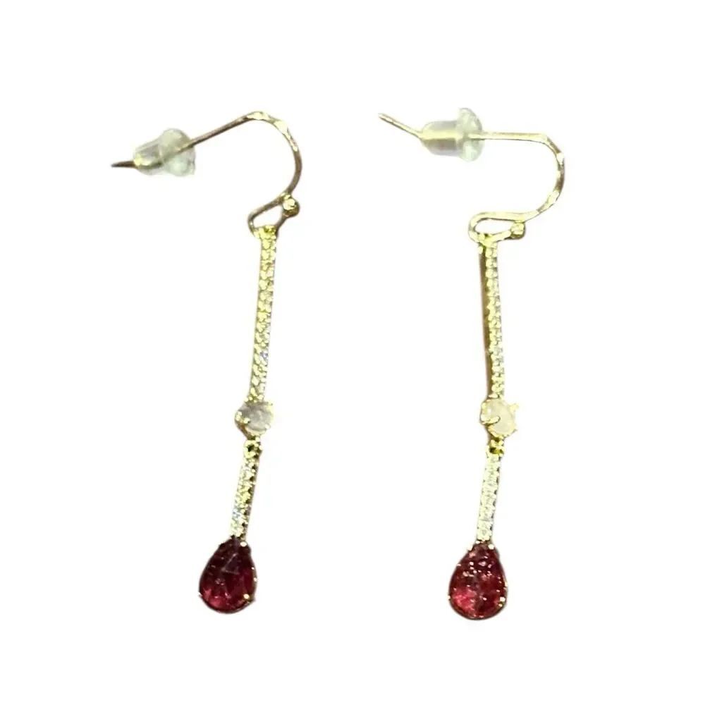 TAI Ruby Red & Gold & CZ Dangle Earrings